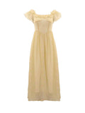 French Yellow Flying Sleeves Shredded Flower Dress Women's Summer 2025 New Waist Temperament Princess Holiday Dress