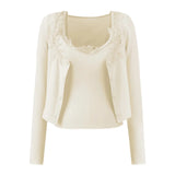 Pure Sexy Lace Side Two Sets Of Long-Sleeved T-Shirt Women's Autumn New Unique Beauty Short Dress