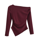 Autumn New Asymmetrical Elastic Repair Fashion Blouse 3644328