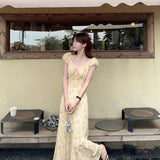 Design Sense To Reduce The Age Of The Broken Flower Bubble Bubble Sleeve Dress Women's Summer 2025 New Waist Small Korean A-Shaped Long Dress