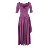 French Temperament Kinesiky Mid-Sleeve Dress Women Summer Waist Splicing Design Pure Luster Collar Ribbon Long Skirt