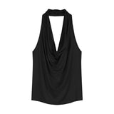 Temperament Blue Collar Hanging Neck Sling Vest Woman Summer Body Babes Design Feel Sleeveless On The Back Of The Coat Outside