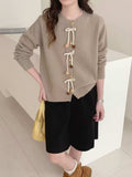 National Style Design Buckle Round Collar Knitted Jersey Women's Spring And Autumn New Fashion Loose Leisure Sweater