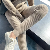 Threaded Knitted Bottom Pants Women Wear 2025 Autumn And Winter 2025 New High-Rise Thin Hips Plus Nine Points Thicker Warm Pants