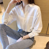 Long-Sleeved White Shirt Women Spring And Autumn New Large-Size Loose Long Shirt Temperament Simple Thin Top Tide