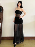 Seaside Holiday Wind Perspective Network Yarn Chest Skirt Design Sense Of Temperament Long Dress Travel To Take Good-Looking Skirt