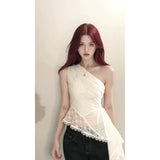 Lace Pure Desire To Collar Bare Shoulder Sleeveless Vest Women Summer Slim Thin Tops Irregular Hottie