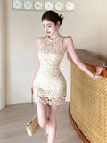 French Hollow Lace Vest Dress Women's New Summer Waist Thin Dress Dress Temperament Ass Skirt