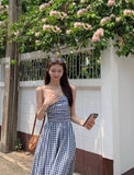 Lattice Bra Dress A Word Shoulder Dress Women's Summer French Temperament Design Feel Waist Seaside Holiday Long Skirt