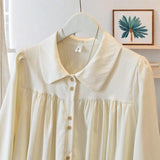 Large-Size Women's Clothing Solid-Colored Long-Sleeved Shirt Spring And Autumn French Fat Mm Loose Thin Doll Collar Top Reduction