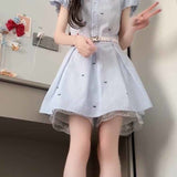 Korean Wearing Summer 2025 New Small Blue Striped Shirt Dress Femininity Waist Skirt