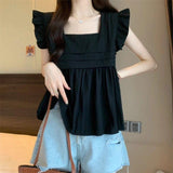 French Collar With Sweet Shirt Round Collar New Summer Retro Design Feeling Thin Short Doll