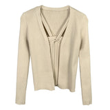 Spring And Autumn New Elegant Temperament Hanging Neck Collar Tight Vest T-Shirt + Knit Long Sleeve Repair Shirt Set Woman