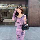 New Chinese Spring French Vintage Purple Ink Suspension Dresses Two-Set High-End Sensational Dress