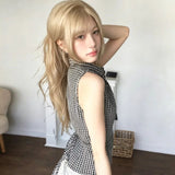 Korean Tie With Check-In Neck Vest Women's Sleeveless T-Shirt Summer Pure Want To Repair Hot Girls