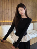 Ballet Lace Splicing Bumpy Long-Sleeved T-Shirt Girl Autumn Hottie Thin Shoulder Bottom Shirt Inside Ins Top