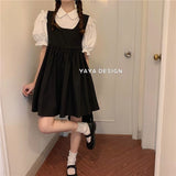 French Princess Dress Suit Bubble Sleeve Temperament Lace Shirt + Back-Sleeve Vest Dress Sweet Two-Piece