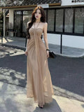 Pure Wind Hanging Neck Strap With Bra Dress Women's Holiday Atmosphere Green Mesh Dress Waist Temperament Long Dress