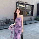 New Chinese Spring French Vintage Purple Ink Suspension Dresses Two-Set High-End Sensational Dress