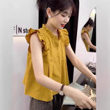 Fresh Wooden Ears Flying Sleeve Shirt Women Summer Wear A Small Romantic French Age-Reared Doll Top