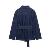 Spring And Summer New Women's Women's Belt Lap Tie Denim Coat Wide Leg Trousers