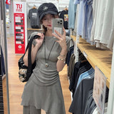 Slimny Slim Irregular Small Sleeve T-Shirt Drags Casual Pants Women 2025 Summer New Fashion Set