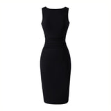 One-×Ö Collar Folded Vest Dress Femininity Elasticity Slime Sleeveless And Sleeveless Long Dress