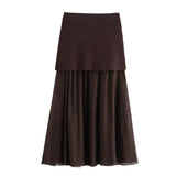 Summer New Gold Button Knitted Vest Small Folding Splicing Skirt Set