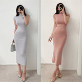 High-Necked Sleeveless Dress Comfortable Tight Skinny Temperament South Korea Big Sister Pure Want To Pack Hip Long Dress Summer Autumn Sexy