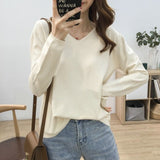 Autumn V-Neck Knitted Shirt Women's Autumn New Large-Size Loose Thin Coat Solid Color With Knitted Bottom Sweater