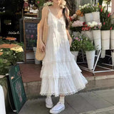 Sweet Age-Down White Sling Dress Women's Summer Holiday Small Loose Cake Long Skirt