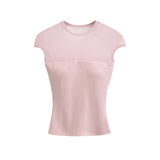Temperament Sexy Mesh Splicing Round Neck Short-Sleeved T-Shirt Girl Summer Hottie Waist Slimming On The Bottom
