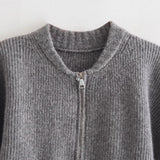Autumn New Zipper Round Collar Knitted Cardigan Bomber Jacket Jacket