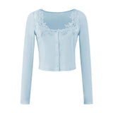 Pure Sexy Lace Side Two Sets Of Long-Sleeved T-Shirt Women's Autumn New Unique Beauty Short Dress