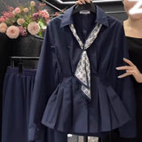 Silk Scarf With Long-Sleeved Shirt Women's Autumn New High-End Design Temperament To Reflect The Waist Thin Shirt Spring And Autumn Shirt Tide