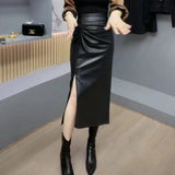 PU Leather Skirt Bag Hip Skirt Half Dress Dress In The Autumn 2025 New Women's Dress A-Shaped Skirt Autumn And Winter Skirt