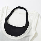 Korean Hottie Hanging Neck With Chest Pad Black Chest Vest Folded Low-Neck Long-Sleeved T-Shirt Two Sets Of Women