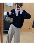 2025 Early Autumn New Korean Version Of The Fake Two-Colored Knitted Shirt Casual Temperament Commuting Long-Sleeved Sweater