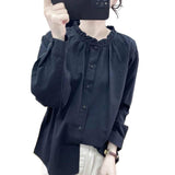 2025 Spring Lotus Leaf Collar Long-Sleeved Shirt Women's Fashion Age-Old Blouse Spring And Summer New Loose Bottoming Women