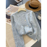 Knitted Women's Autumn New Small Fragrant Wind Nails Long-Sleeved High-End Sweater Coat High-End Design Sense Niche Top