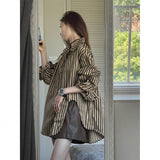 Striped Open Fork Shirt Women Spring And Autumn 2025 New Loose Shirt Niche Coat Shirt Female Design Sense