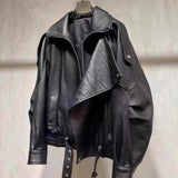Haining New Leather Locomotive Jacket Loose Leather Jacket 2025 New Velvet Double Collar Short Coat Woman