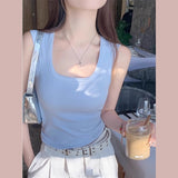 Blue Wide Shoulder Sling Vest Women With 2025 Summer New Outer Wear Side Cream Without Sleeves