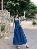 Vintage Blue Cowboy Sling Vest Dress Women's Summer French Temperament To Show Thin A-Dress Dress