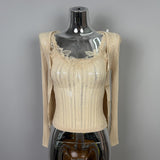 South Korea's New Autumn Soft Wind Pure Lust Lace Lace Knitted T-Shirt Long-Sleeved Open-Shirt Two Sets Of Women Ins