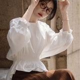 Pure Cotton 2025 Round Neck French Fashion Loose Thin Belly Long-Sleeved Cotton Shirt Female Ocean Coat Elegant