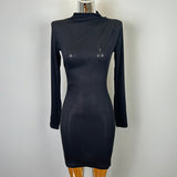South Korea Autumn And Winter New Temperament Half-High Collar Tight Body Folding And Wrinkled Waist High Waist To Hit The Bottom Dress Tide