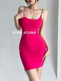 Solid Color Sling Dress Women Pure Desire To Tighten The Height Waist Slim Skin Sexy Hot Babes Short Skirt