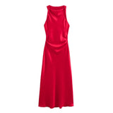 BSK&TRAF Women's Clothing 2026 Summer New Fashion Silk Hyssin Texture To The Waist Of The Fan Flute Dress 8372090