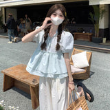 Wood Ear Loose Age-Down Doll Shirt Top Summer New Women's Han Sweet Lace With Bubble Sleeve Shirt Tide